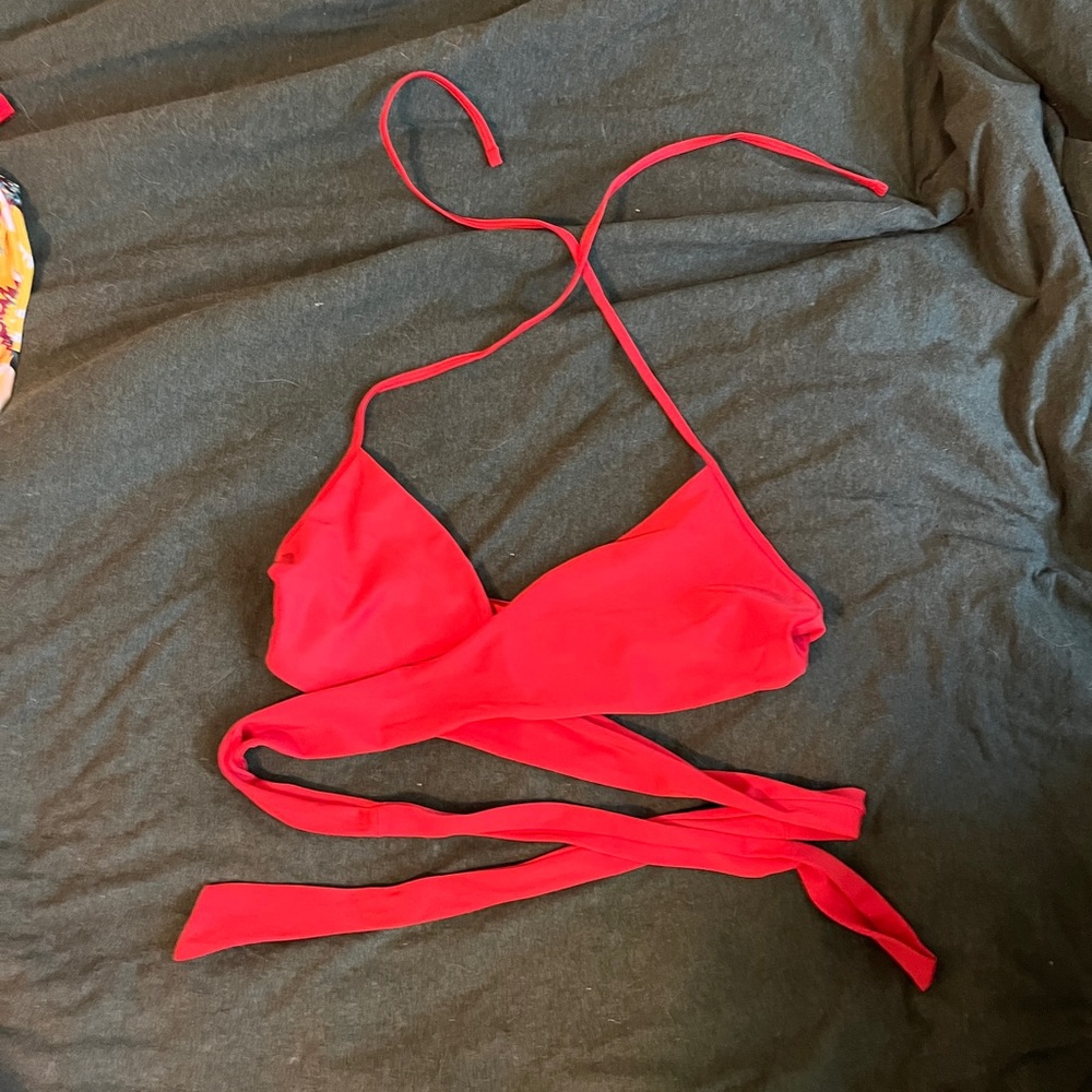 Red wrap around swim suit top